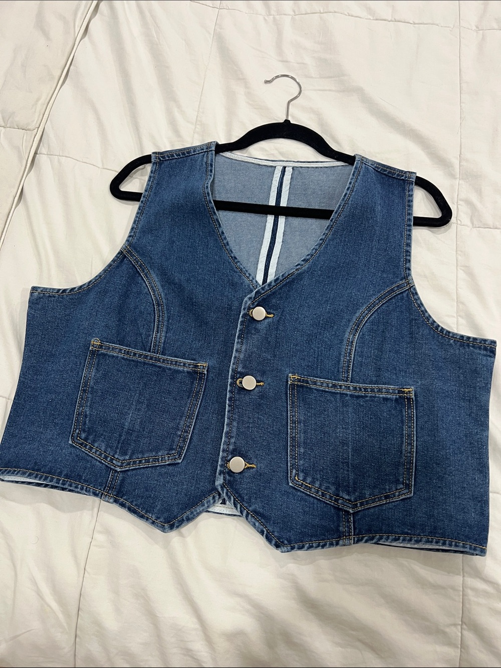Classic Denim Vest with Front Pockets - Blue